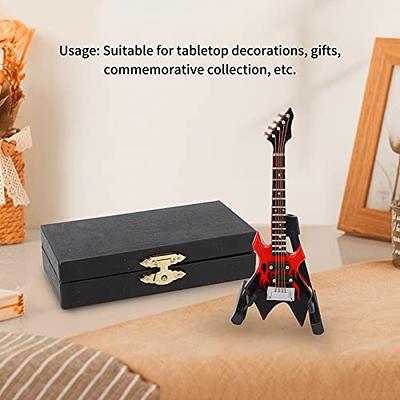 Mini Guitar Portable Wood Guitar Wooden Miniature Musical Instrument  Display with Stand Case Gift Toy Home Decor