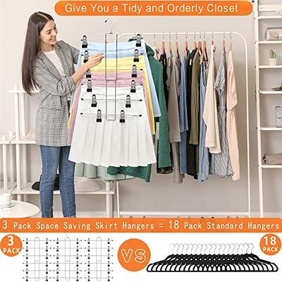 6-Tier Skirt Pants Shorts Hangers with Adjustable Clips Space Saving No  Slip 12 Clips Clothing Storage Metal Skirt Rack