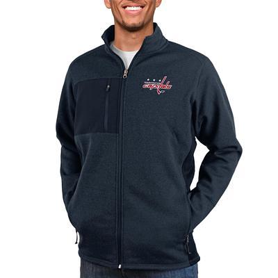 Men's Antigua Black Washington Capitals Metallic Logo Victory Full-Zip Hoodie