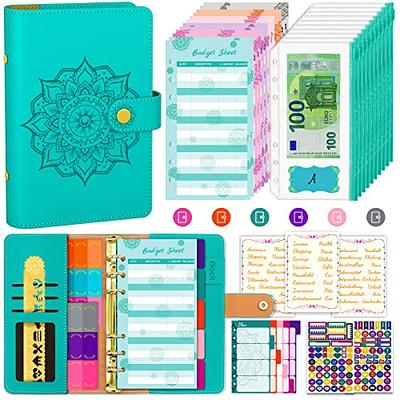  DMluna A6 Budget Binder, PU Leather Money Organizer for Cash  Bills Coupon, Planner Book Notebook Cover with 12 Zipper Envelopes for  Budgeting Expense Saving, with 48 Label Stickers, Glitter Rose 