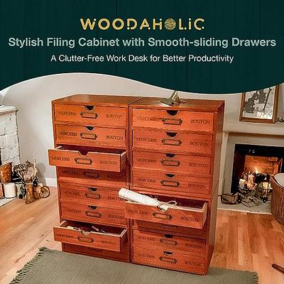 Stackable Vintage Wooden Storage Box | 5-Drawer Multilevel Wood Table Top  Desk Drawer Organizer