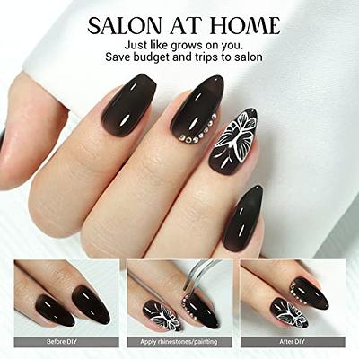 OCOUYVD French Tip Press on Nails Long Square Black Fake Nails Full Cover  Glue on Nails