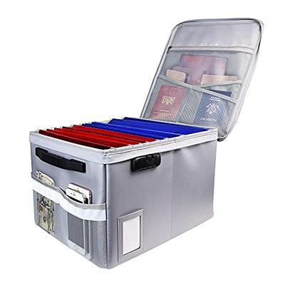 DocSafe File Box Fireproof File Storage Organizer Box with Lid,Collapsible Document Storage Filing Box for Hanging Letter/Legal Folder,Portable Home