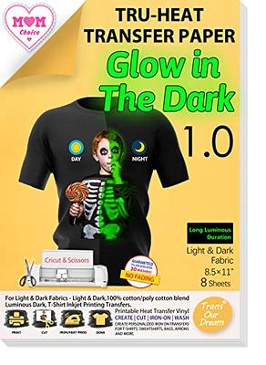 TransOurDream Luminous Iron on Heat Transfer Paper for T Shirts (8 Sheets,  8.5x11'') Glow in The Dark Printable Heat Transfer Vinyl for Inkjet Printer  Transfers for Light & Dark Fabrics - Yahoo Shopping