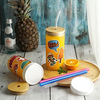 8pcs Set ] Drinking Glasses with Bamboo Lids and Glass Straw - 16oz Can  Shaped Glass Cups, Beer Glasses, Iced Coffee Glasses, Cute