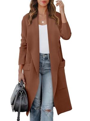 Winter Savings! purcolt Women's Plus Size Casual Solid Elegant Long Blazers  Cardigan Open Front Long Sleeve Lapel Work Office Business Blazer Jackets