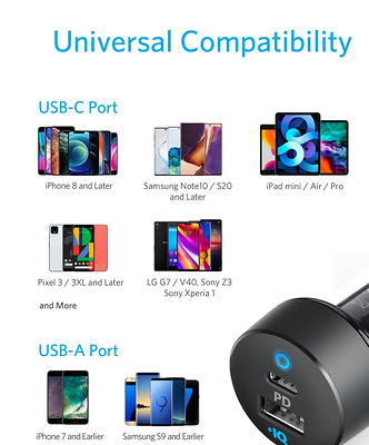 Anker Car Charger USB C, 35W 2-Port Compact Type C Car Charger with 20W  Power Delivery and 15W PowerIQ 2.0, PowerDrive PD 2 Car Charger for iPhone  12 / 11 / X /8, Pixel 3/2/XL - Yahoo Shopping