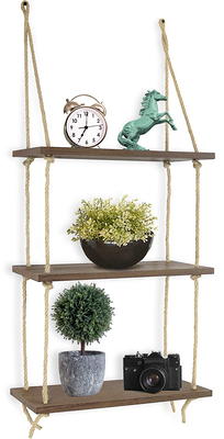 Greenco Decorative Rustic Jute Rope Wall Hanging Floating Shelves for Wall,  Distressed Wood, 3 Tier Shelf for Wall - Yahoo Shopping