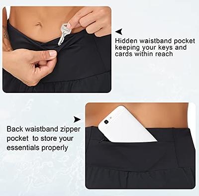 Women's Running Shorts with Pockets High Waisted Athletic Workout Gym Shorts  for Women with Liner, Black, M 