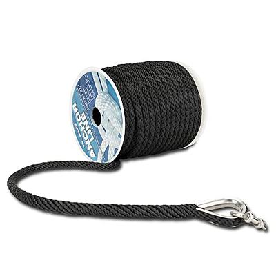 Premium Anchor Rope 50 ft x 3/8 inch, Solid Braid MFP Anchor Line Boat Rope  Marine Rope,Boat Anchor Rope with Thimble & Shackle - Black/Red