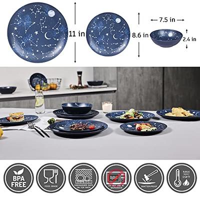 12 Piece Dinnerware Set For 4 Modern Melamine Dishes Plates Bowls Black  Blue New