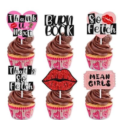 Dessert Cupcake Topper Lip Heart Bachelorette So Fetch Night Out Hen Movie  Theme Party Decoration Pick for Girl Lady Woman Happy Birthday Party Decor