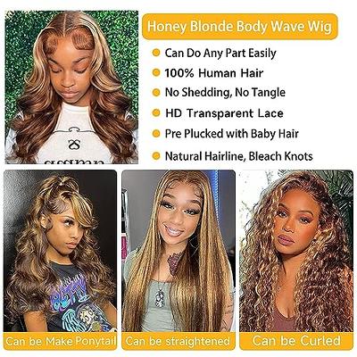 Highlight Ombre Body Wave Lace Front Wig Human Hair 13x4 HD Transparent  4/27 Honey Blonde Lace Frontal Wigs with Baby Hair 150% Density Colored Pre  Plucked Lace Front Virgin Hair Wigs for