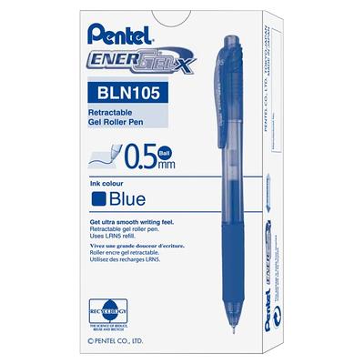 TUL GL Series Retractable Gel Pens, Fine Point, 0.5 mm, Silver Barrel, Blue  Ink, Pack Of 12 Pens