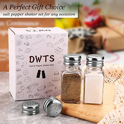 Salt and Pepper Shakers Set,DWTS DANWEITESI Salt Shaker w Stainless  Lid-Glass Spice Jars,Clear to Know When to Fill,Farmhouse Salt Pepper  Shakers Cute