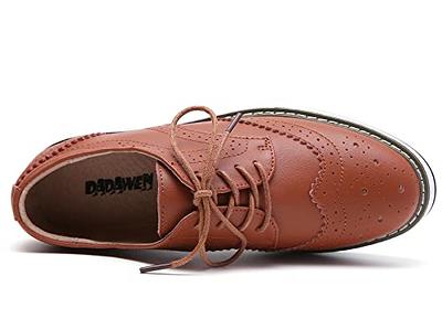 DADAWEN Women's Platform Lace-Up Wingtips Square Toe Oxfords Shoe