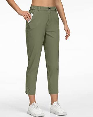 Women's Elastic Waist Ankle Length Casual Cargo Pants with Pockets