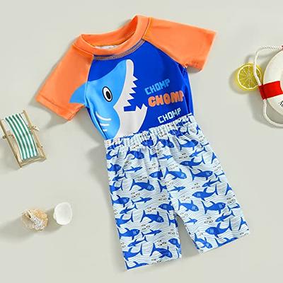 One-Piece Boys Kids Swimming Suit Blue Short Sleeve Swimwear Shark Beach  Wear