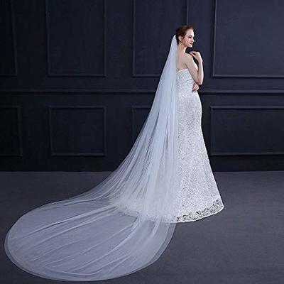 Ursumy Bride Lace Wedding Veils Long Cathedral Veil Floral 1T Soft Tulle Bridal  Veils with Comb 118 (Ivory) at  Women's Clothing store