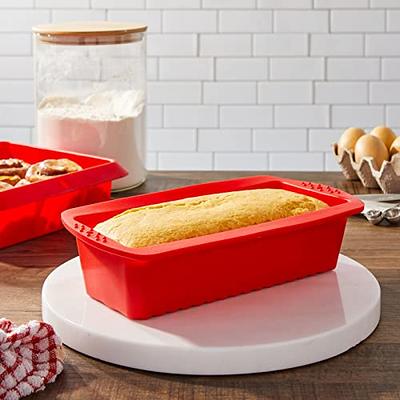 4-Piece Red Silicone Bakeware Set with Square Brownie Pan, Bread