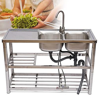 Free Standing Stainless-Steel Single Bowl, Commercial Restaurant Kitchen  Sink Set w/Faucet & Drainboard, Prep & Utility Washing Hand Basin  w/Workbench