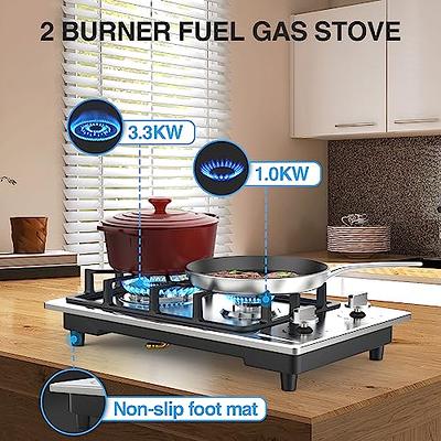 Dual Burner Gas Countertop Stove, Built-in Gas Cooktop, Black Tempered  Glass Gas Stovetop 2 Burner for Home Kitchen Rvs Apartments