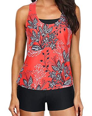 Yonique Piece Womens Swimsuits with Shorts Athletic Bathing Suits Tank Tops with Bra Boyshorts Red Floral M - Yahoo Shopping