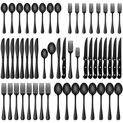 48-Piece Matte Black Silverware Set with Steak Knives, Black