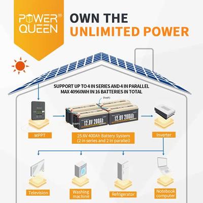 Power Queen 12V 200Ah LiFePO4 Battery with Built-in 100A BMS