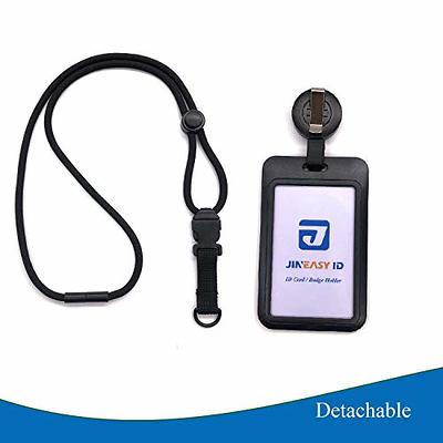 2 Set ID Badge Holder Horizontal Black with Lanyard and Black Retractable  Reel