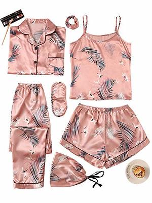 SheIn Women's 7pcs Pajama Set Cami Pjs with Shirt and Eye Mask Pink Crane  Small - Yahoo Shopping