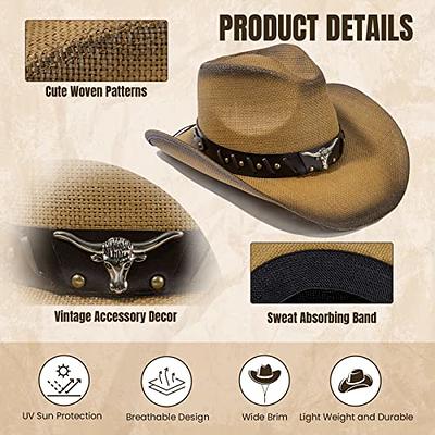 Cowboy Hats for Women, Brown Cowgirl Hats Classic Straw Western