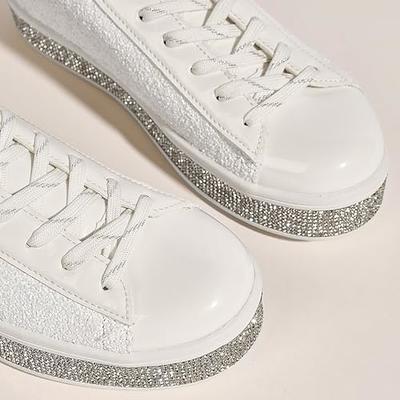 Women's Glitter Tennis Sneakers Neon Dressy Sparkly Sneakers Rhinestone  Bling Wedding Bridal Shoes Shiny Sequin Shoes 