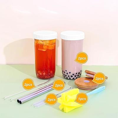 Moretoes 4pcs 24oz Glass Cups with Lids and Straws, Glass Iced