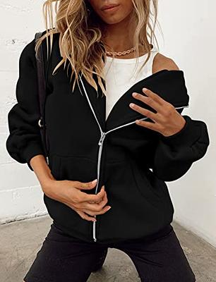  Black Zip Up Hoodie Women Casual Long Sleeve Hooded