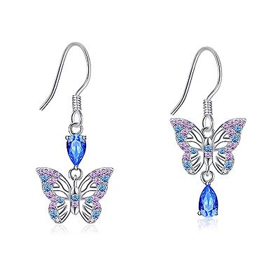 CZ Symmetrical Butterfly Fringed 925 Silver Tassel Round Drop Earrings for  Lady