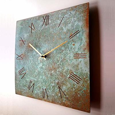 InTheTime 12-inch Turquoise Copper Wall Clock Square Large Silent