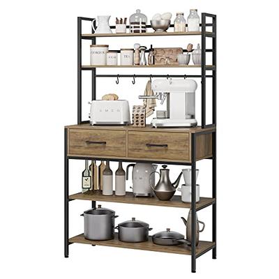 Yitahome  5 Tier Standing Kitchen Utility Storage Shelf With Cabinet  Bakers Rack With Power Outlet In White