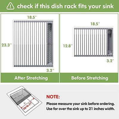 JASIWAY Roll Up Dish Drying Rack, Expandable 304 Stainless Steel Portable  Over The Sink Dish Drainer for Kitchen Sink Counter, Foldable Sink Cover