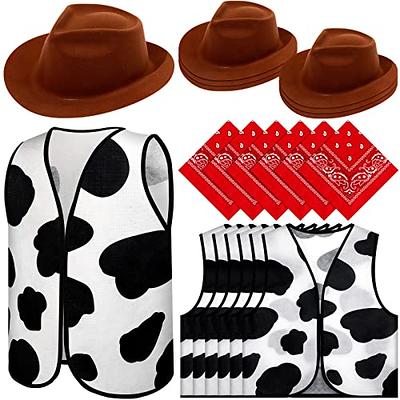 Kids Boys Western Cowboy Costume Suede Vest Hat Bandanna Cosplay