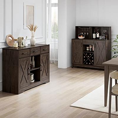 Dextrus Farmhouse Bar Cabinet for Liquor and Glasses, Freestanding Wood  Tall Pantry Cabinet, Kitchen Cabinet with 4 Door, Sideboard Buffet Cabinet  for Living Room, Hallway, Charcoal Grey 