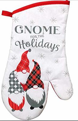 Holiday Time Merry Christmas Kitchen Oven Mitts Red Black Santa Claus Set  of 2
