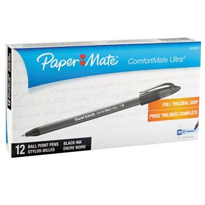 Box of 12 Pens 9630131 PaperMate Flexgrip Ultra Medium Pt 1.0m Pens Black Ink 