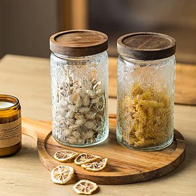 2pcs Large Glass Spice Jars with Bamboo Lids and Labels - Perfect