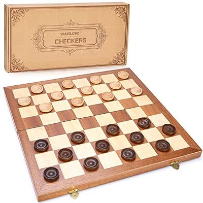 Chess Wooden Checkers Folding Board Game Box Set Vintage Checkers