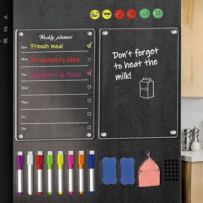 Magnetic Dry Erase Menu Board for Fridge Includes 4 Liquid Chalk Markers -  Weekly Meal Planner Blackboard, Grocery List and Notepad for Kitchen  Refrigerator - Multicolored Chalk - Chalkboard Magnet 