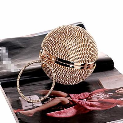 Tngan Ball Shape Clutch Purse Party Handbag Rhinestone Ring Handle Evening  Bag Black: Handbags