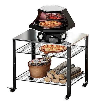 Portable Grill Cart Pizza Oven Stand BBQ Prep Table with Wheels