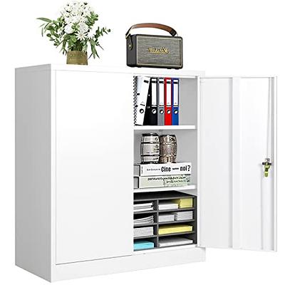 AFAIF Metal Storage Cabinet with Lock,71 White Garage Cabinet with 2 Doors  and 5 Adjustable Shelves, Steel Locking Cabinets Tall Tool Storage