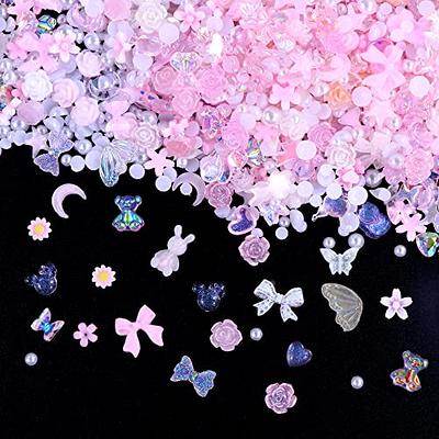  500Pcs Purple Flower Nail Charms Mixed Shape Rose